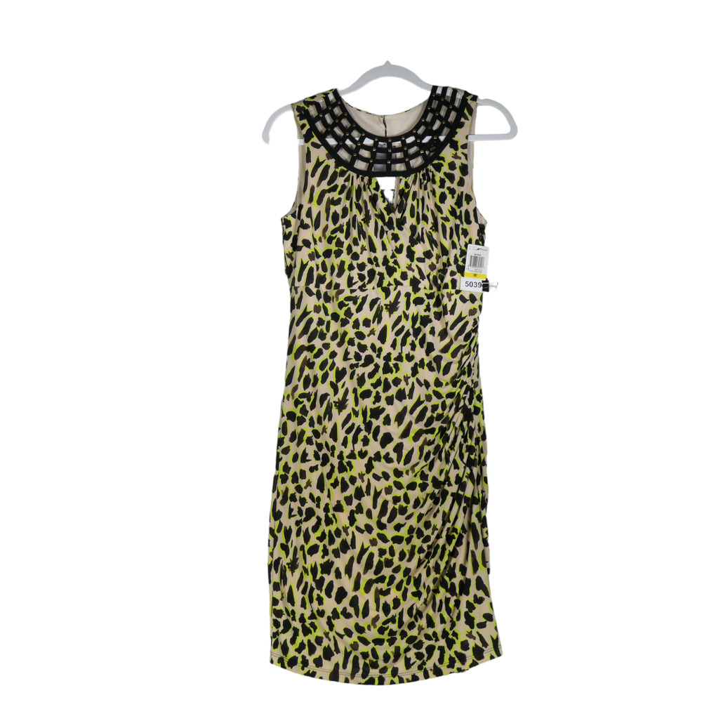 NEW Thalia Sodi Dress Women Medium Black Green Ruched Wild Print Big Cat Cheetah